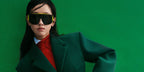 Chinese actress Chen Duling was seen wearing black and yellow Loewe Signature LW40202U 02A Speed Shield sunglasses in the Loewe Spring/Summer 2026 campaign. Photographed by Talia Chetrit.