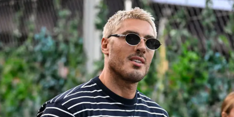 Chris Appleton was seen wearing Prada PR 65ZS ZVN09T round sunglasses outside the Tommy Hilfiger Spring/Summer 2025 fashion show during New York Fashion Week