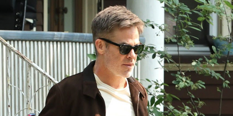 Chris Pine was seen wearing black Saint Laurent Sun SL 874 001 sunglasses on the set of "The Catch" in Brooklyn, August 2026.