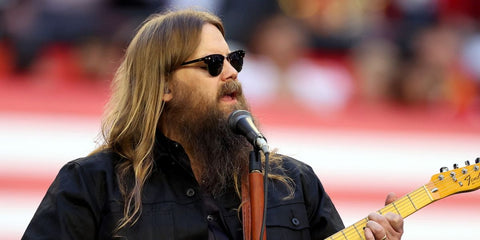 Chris Stapleton was seen wearing Ray-Ban Clubmaster 3016 W0365 Black sunglasses while singing the National Anthem at Super Bowl 2023