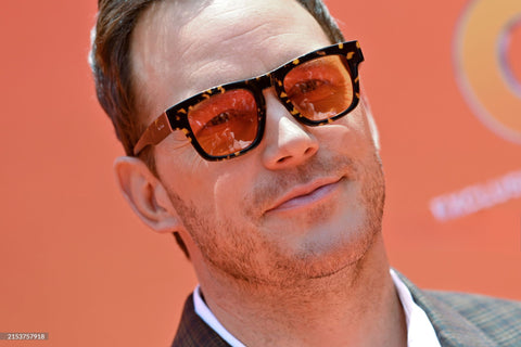 Chris Pratt wearing Paul Smith Kramer sunglasses with customised orange lens to the world premier of The Garfield Movie.