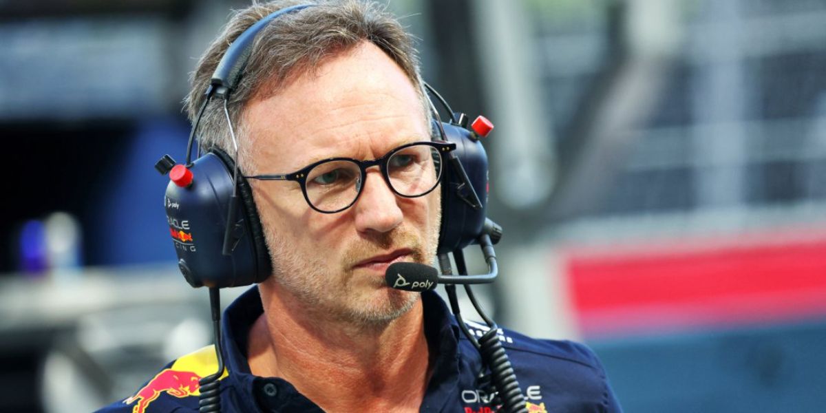 Principal of Red Bull Racing Christian Horner was seen wearing navy and silver Dita Ash (+) DTX 148 03 round optical glasses