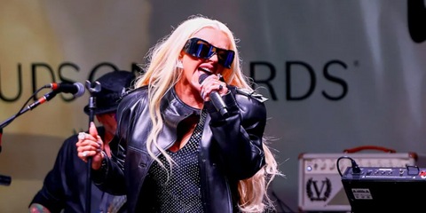 Christina Aguilera headlined the 2023 Pride Live Stonewall Day concert at Hudson Yards in New York City on Friday night wearing the Versace VE4451  GB1/55 sunglasses.