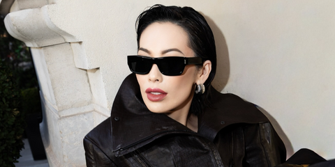 Socialite and reality television star Christine Chiu of Bling Empire was seen wearing black Saint Laurent Sun SL 837 001 sunglasses during Paris Fashion Week season Spring/Summer 2026.