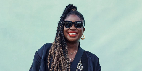 Broadcaster Clara Amfo of BBC Radio 1 was seen wearing black Ray-Ban State Street RB 2186 901/31 at All Points East Festival 2021.