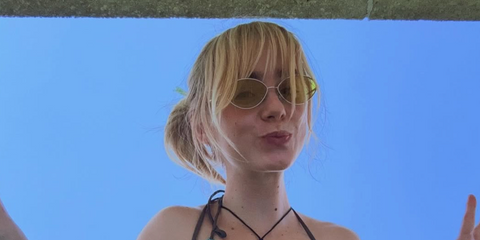 Spanish actress Clara Galle was seen wearing gold Ray-Ban Kai RB 3757 9213/2 oval sunglasses with light green lenses in her Instagram post, July 2025. Shop online now on Pretavoir