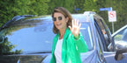 Cobie Smulders was seen wearing Ray-Ban Round Metal 3447 001 sunglasses in Los Angeles, August 2023.