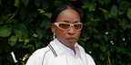 Tennis player Coco Gauff wore white Miu Miu MU C06SU 21D90X sunglasses with orange lenses in the Miu Miu Tennis Club campaign.