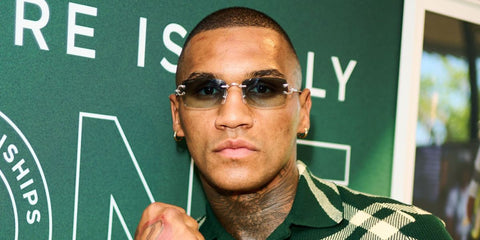 Professional boxer Conor Benn was seen wearing Cartier CT0550S 004 rimless sunglasses with green gradient lenses at the Wimbledon Tennis Championships 2025. Shop online now on Pretavoir