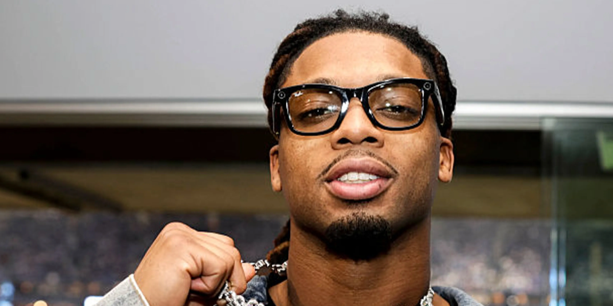 American football player Damar Hamlin of the Buffalo Bills was seen wearing black Ray-Ban Meta Wayfarer Gen 2 RW4012 601S/SB Smart Glasses in a Time for Change 2026 feature.