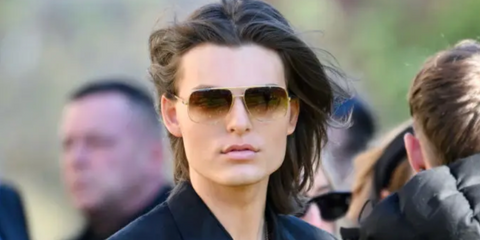 Elizabeth Hurley son Damian Hurley was seen wearing gold Dita Midnight Special DRX 2010 D square sunglasses with brown gradient lenses to Liam Payne's funeral