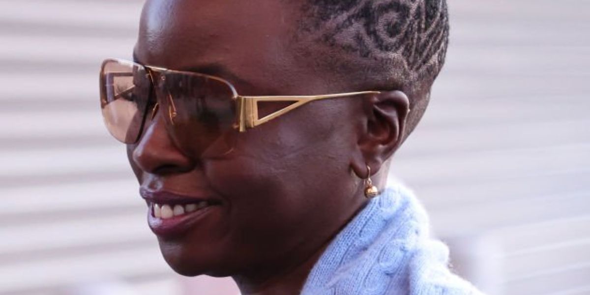 Danai Gurira was seen wearing gold Bottega Veneta BV1065S 005 square sunglasses to attend the 2022 US Open Tennis Championship