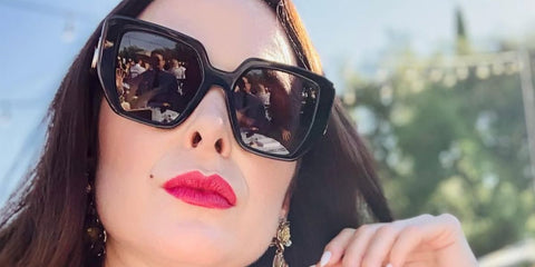 Actress Danielle Bisutti was seen wearing black Gucci GG0956S 003 sunglasses in her Instagram post, June 2021.