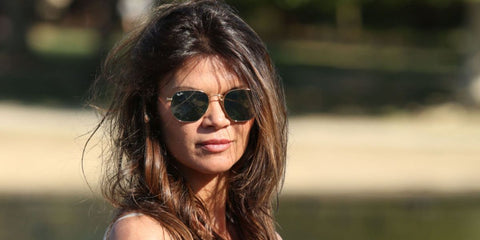 Actress Danielle Vasinova was seen wearing Ray-Ban RB 3548N 001 Hexagonal Gold With Flat Lenses sunglasses in Los Angeles, March 2017. Shop online now on Pretavoir