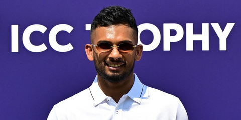 Cpatain of Sri Lanka's cricket team Dasun Shanaka was seen wearing gold Cartier Panthere CT0504S 003 oval sunglasses with brown lenses at the ICC Men's T20 World Cup 2026 trophy unveiling event.