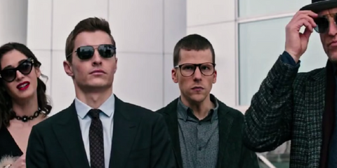 Dave Franco (pictured second from left) was seen wearing Ray-Ban RB 3796 002/B1 sunglasses in "Now You See Me 2"