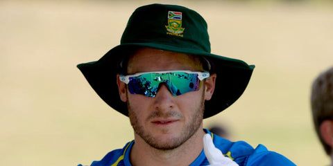 South African cricketer David Miller was seen wearing white and blue Oakley Radar EV Path OO9208 57 sunglasses.