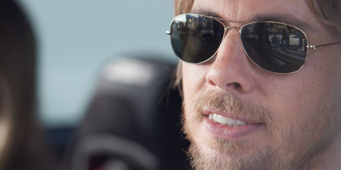 Dax Shepard is seen wearing Ray-Ban Cockpit 3362 004 sunglasses in his iconic movie  "Hit and Run"