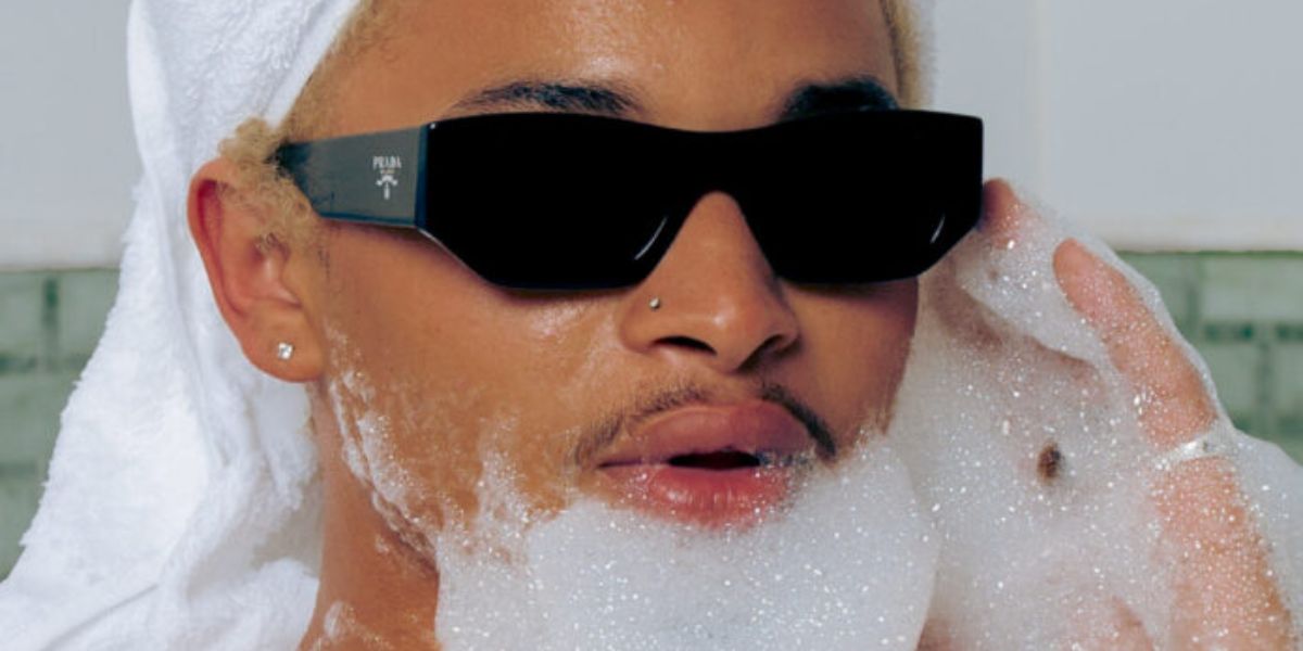 Singer Destin Conrad was seen wearing black Prada PR A01S 16K08Z sunglasses in a Gay Times feature, December 2024.