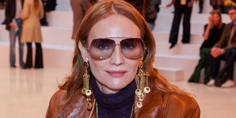 German actress Diane Kruger was seen wearing gold Chloe Aly CH0278S 002 aviator sunglasses with tricolour grey to green gradient lenses  at the Chloé Spring/Summer 2025 fashion show during Paris Fashion Week. Shop online now on Pretavoir