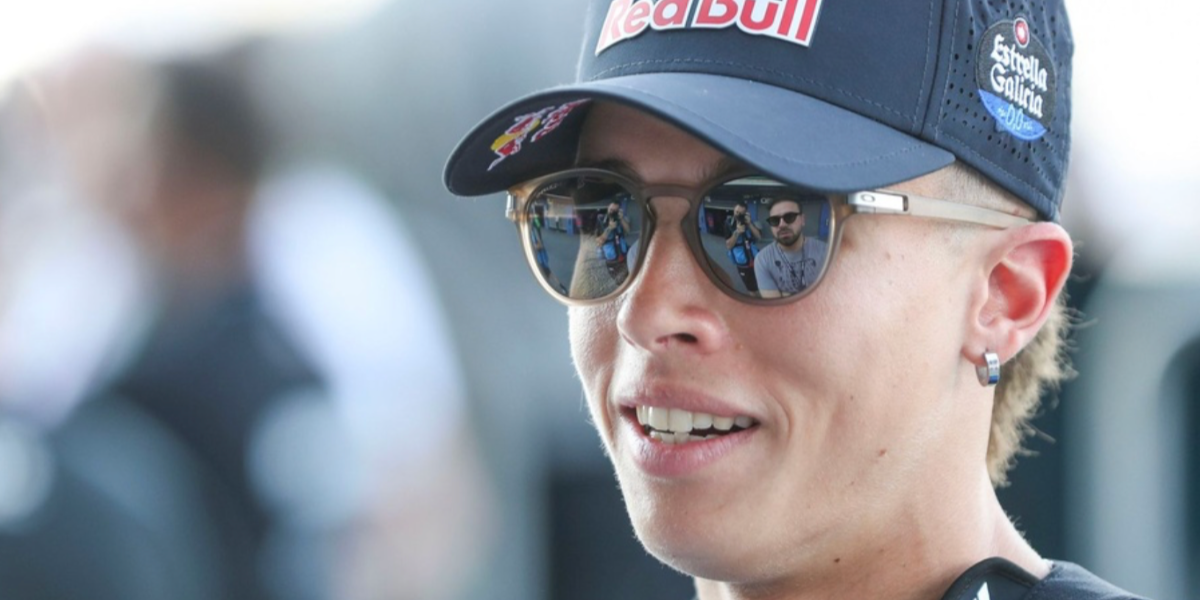 Brazilian motorcycle racer Diogo Moreira was seen wearing matte sepia Oakley Latch OO9265 68 sunglasses with Prizm black Polarised lenses ahead of MotoGP 2026 season.