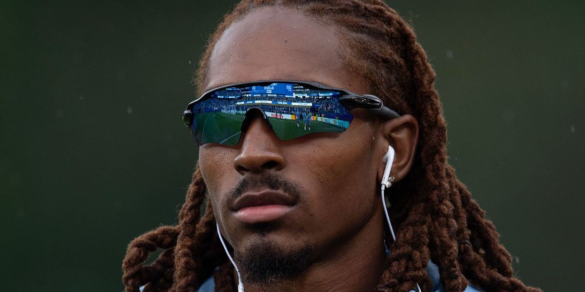 Footballer Djed Spence was seen wearing black Oakley Radar EV Path OO9208 55 sunglasses with Prizm h2o Polarised lenses at the FIFA World Cup 2026.