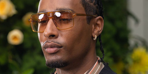 Fashion figure D'nieccio Mitchell was seen wearing transparent yellow Tom Ford Kemp TF1177 39F aviator sunglasses at the GRM Gala 2025 in London. Shop online now on Pretavoir