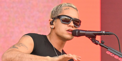 Actor and singer Dominic Fike was seen wearing black Loewe x Paula's Ibiza LW40143U 01A sunglasses instage at the 2024 Governors Ball Music Festival in New York City. Shop online now on Pretavoir