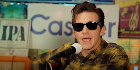 Drake Bell was seen wearing Ray-Ban Wayfarer 2140 901 Black sunglasses while singing on a YouTube channel