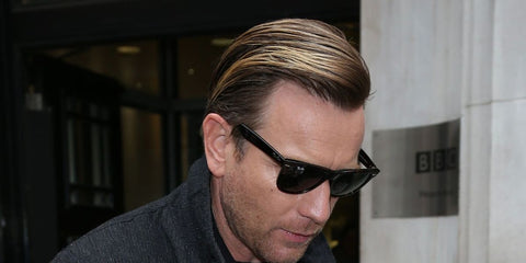 Ewan McGregor seen at BBC Radio 2 wearing his Ray-Ban 2132 901 frames. 