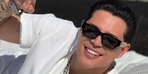 Mexican singer Eduin Caz of Grupo Firme was seen wearing black Versace 4459 GB1/87 sunglasses in his Instagram post, January 2025.