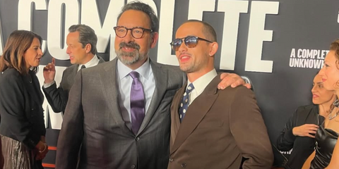 Eli Brown (pictured right) was seen wearing tortoiseshell Persol 3235S 24/31  aviator sunglasses to the Los Angeles premiere of A Complete Unknown