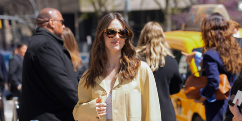 Ella Hunt was seen wearing spotted black and yellow tortoiseshell Ralph Lauren The Oversized Ricky RL8221 5004/73 sunglasses at the Ralph Lauren Fall 2025 fashion show in New York City