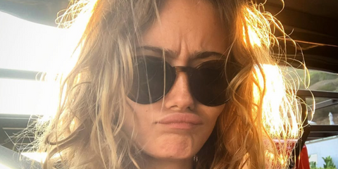 Ella Purnell was seen wearing brown tortoiseshell Ray-Ban RB 2180 710/83 Polarised round sunglasses in one of her Instagram posts