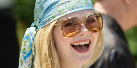 Elle Fanning was seen wearing transparent brown Chloe CH0286S 008 sunglasses with tricolour gradient lenses during Cannes Film Festival 2025. Shop online now on Pretavoir