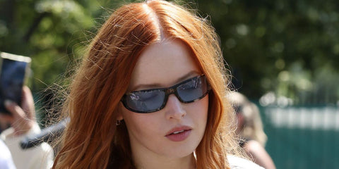 Ellie Bamber was seen wearing tortoiseshell Tom Ford Addison-02 TF1400 56A sunglasses with smoke grey lenses at the Wimbledon Tennis Championships 2026.