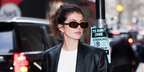 Emily Bader was seen wearing black Coach CBY84 HC8443D 5002/73 sunglasses with quilted temple and C logo details at the Coach Fall/Winter 2026 fashion show during New York Fashion Week.
