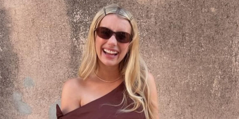 Emma Roberts was seen wearing DMY Studios Bibi DMYSUN12TBR Brown oval sunglasses in July 2024. Shop online now on Pretavoir