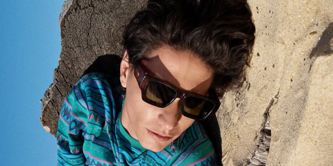 Uruguayan actor Enzo Vogrincic was seen wearing tortoise Loewe Signature LW40172U 52N sunglasses with green lenses in the Loewe x Paula's Ibiza 2025 campaign.