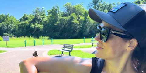 Actress Erin Cahill was seen wearing black Burberry BE4453 3001/87 square sunglasses in her Instagram post, July 2025. Shop online now on Pretavoir