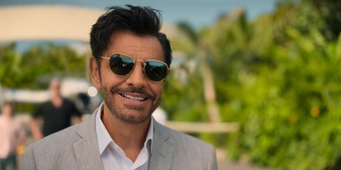 Mexican actor Eugenio Derbez was seen wearing Ray-Ban RB 3548N 001 Hexagonal Gold With Flat Lenses sunglasses in hit series Acapulco.