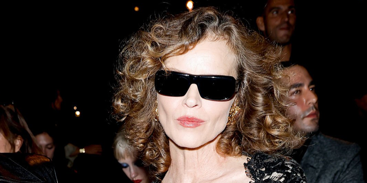 Czech supermodel Eva Herzigova wore black Saint Laurent Sun SL 869 001 sunglasses at the Saint Laurent Spring Summer 2027 show during Paris Fashion Week