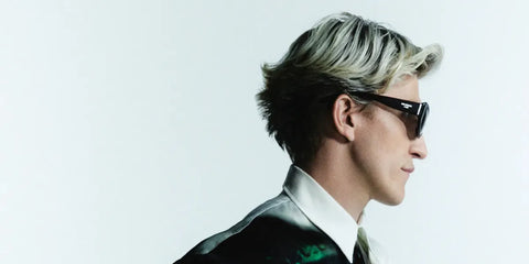 House of the Dragon actor Ewan Mitchell was seen wearing black Balenciaga BB0389SK 001 sunglasses in a GQ feature, November 2024.