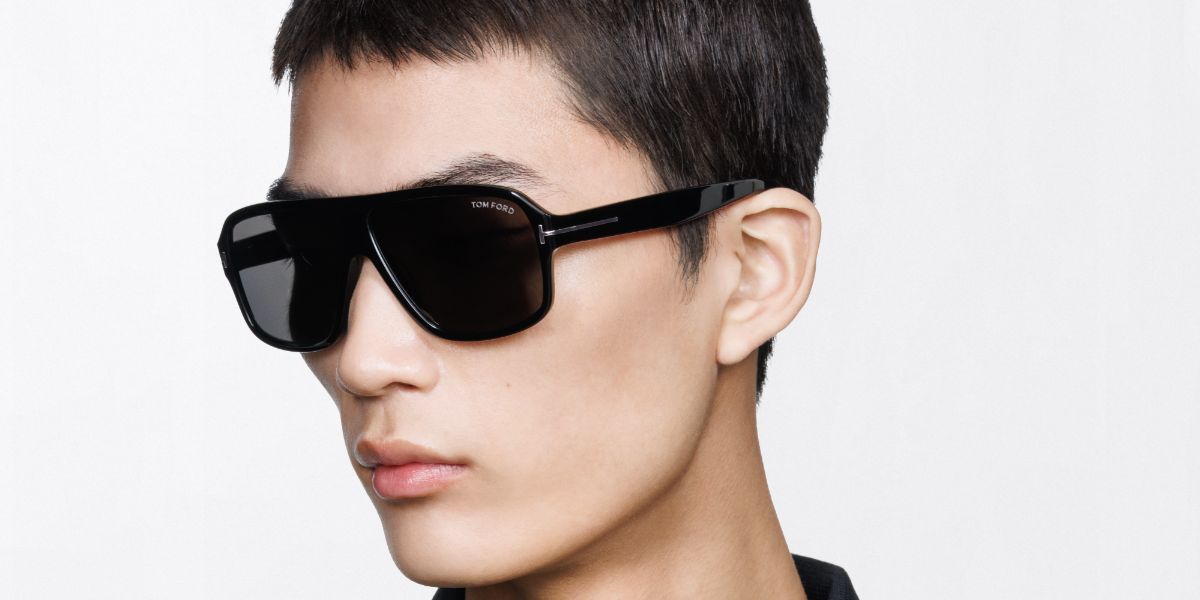Male model wears Tom Ford TF1335-N 01A black sunglasses