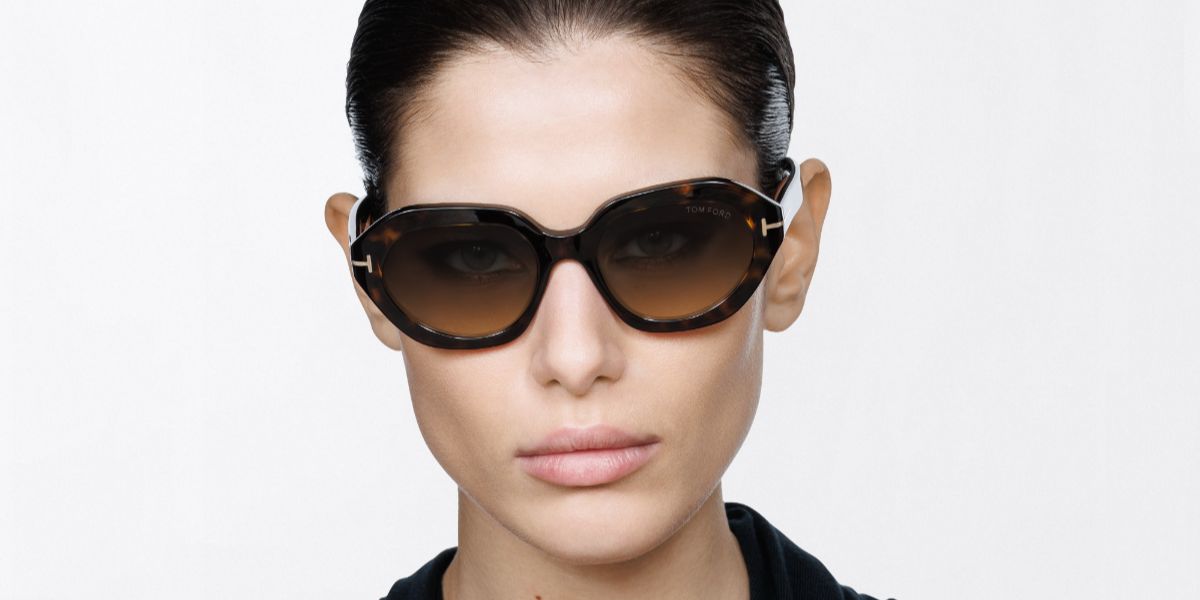 Female model wears Tom Ford TF1341 52F brown sunglasses