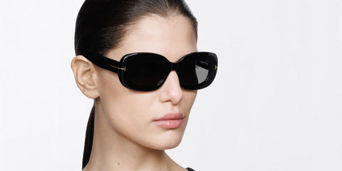 Female model wears Tom Ford TF1345 01A black sunglasses