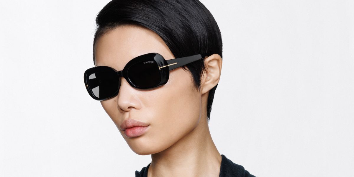 Female model wears Tom Ford TF1347 01A black sunglasses