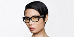 Female model wears Tom Ford TF6133 B 001 Blue Control black glasses