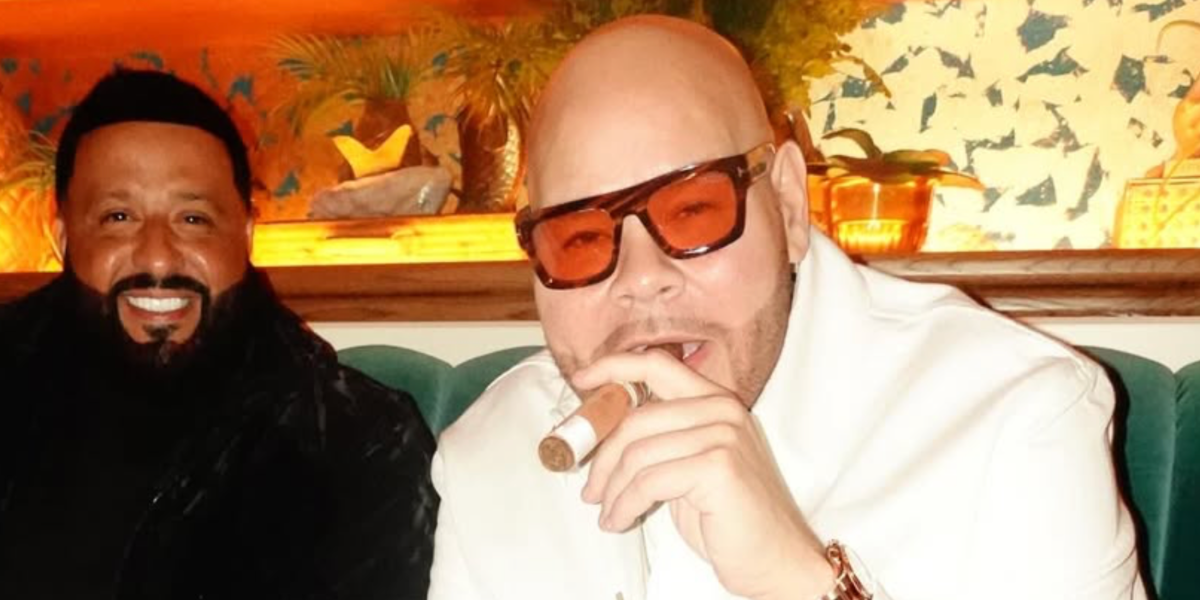 Fat Joe, pictured with DJ Khaled, was seen wearing striped brown Tom Ford Fausto TF711 53E sunglasses with orange persimmon Photochromic lenses in his Instagram post