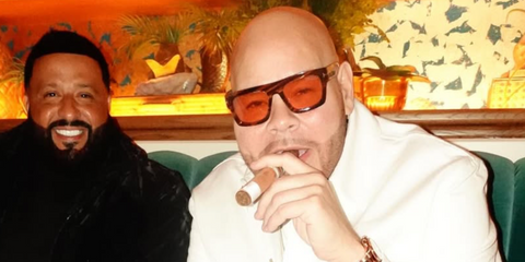 Fat Joe, pictured with DJ Khaled, was seen wearing striped brown Tom Ford Fausto TF711 53E sunglasses with orange persimmon Photochromic lenses in his Instagram post